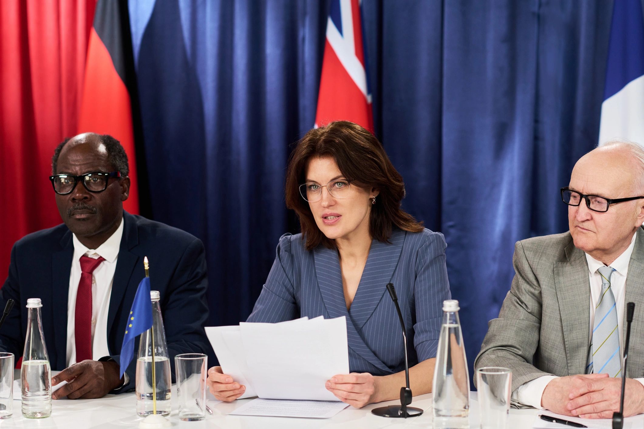 International representatives presenting a statement on cooperation and global business